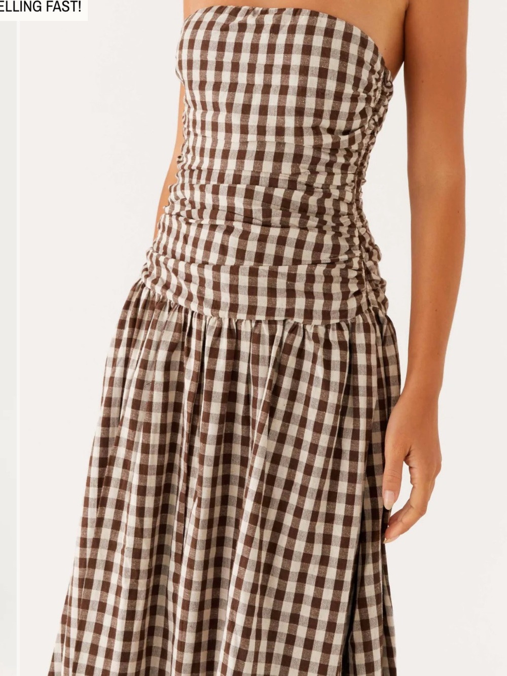 Peppermayo Carmel Maxi Dress Strapless Brown Gingham - Picture 3 of 8